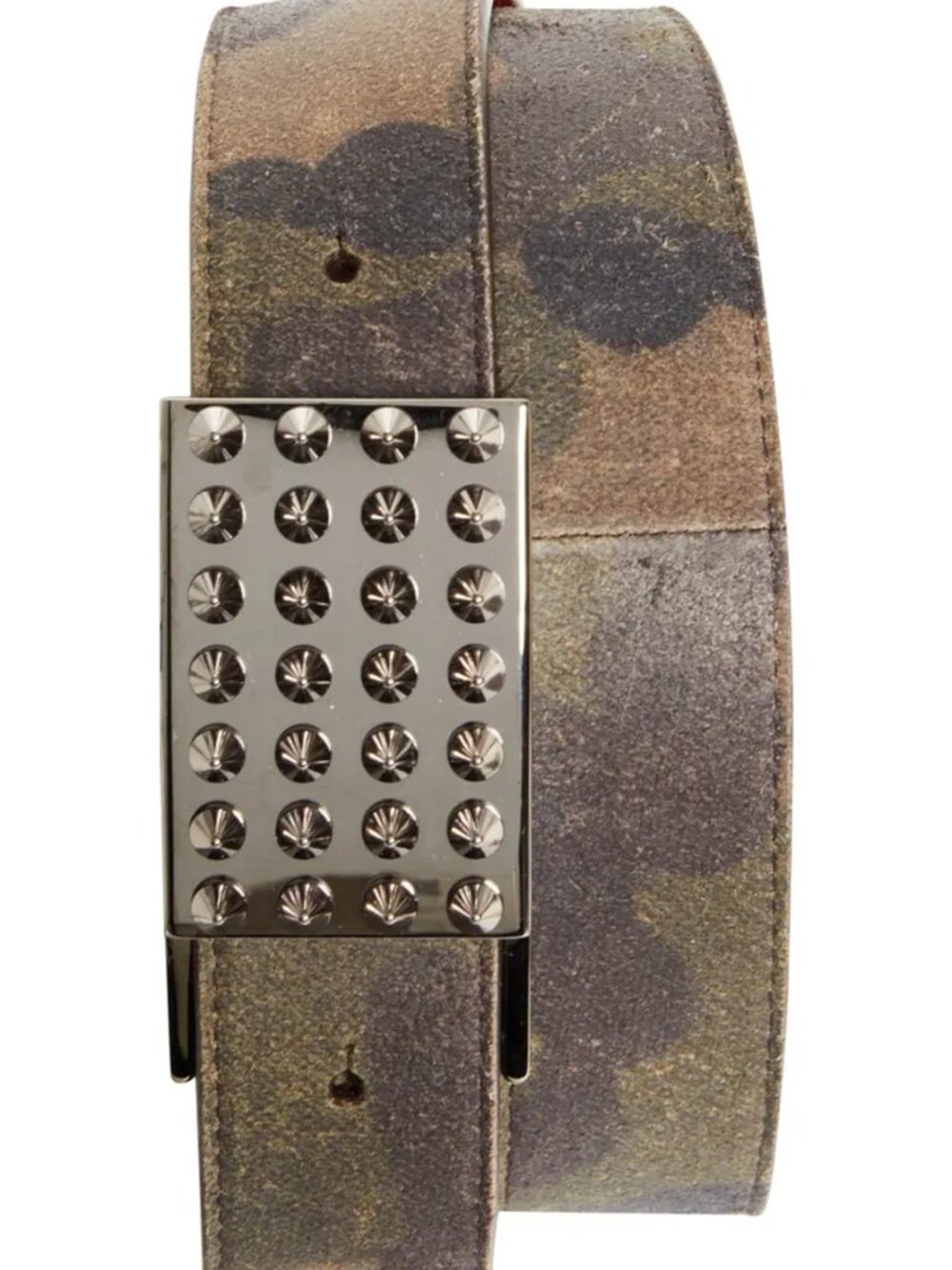 NEW Christian Louboutin Camo Crosta Leather Belt Spike Studded 105 42